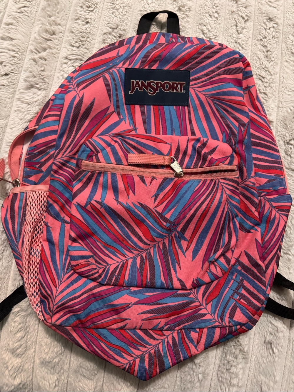 JanSport Pink & Blue Tropical Leaf Backpack